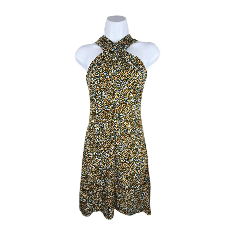 Michael Kors Green Floral Halter Long-Sleeve Dress size L